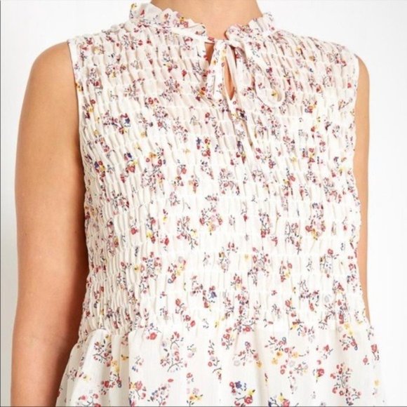 Pleione Floral Smocked Peplum Top In Ivory Ditsy Blouse - Picture 4 of 5